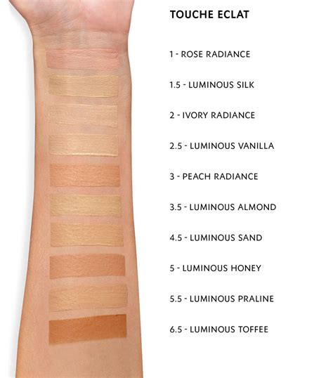 ysl touche eclat concealer luminous almond swatch|YSL touche eclat colour chart.